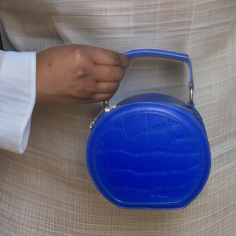 Blue mini faux leather bag